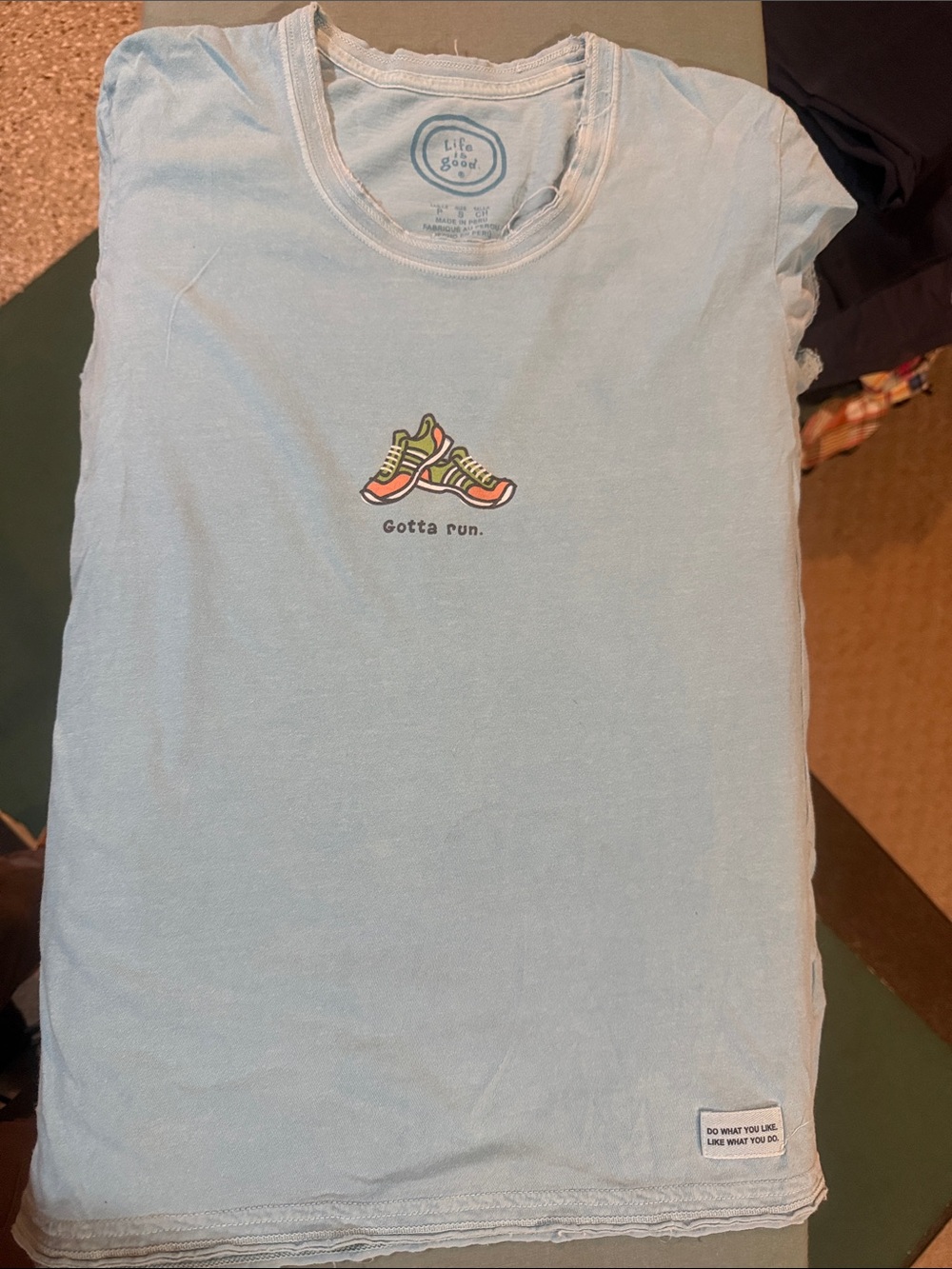 Life Is Good Light Blue Running Shoe Graphic Tee